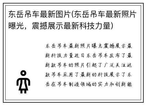 东岳吊车最新图片(东岳吊车最新照片曝光，震撼展示最新科技力量)