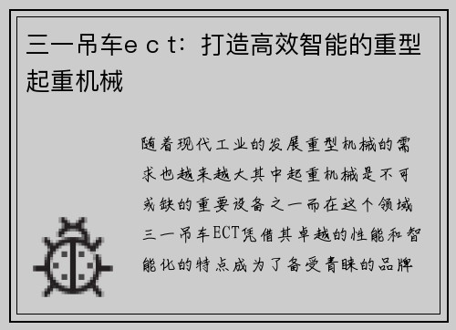 三一吊车e c t：打造高效智能的重型起重机械