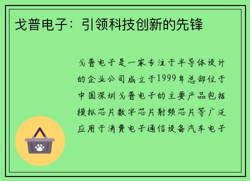 戈普电子：引领科技创新的先锋